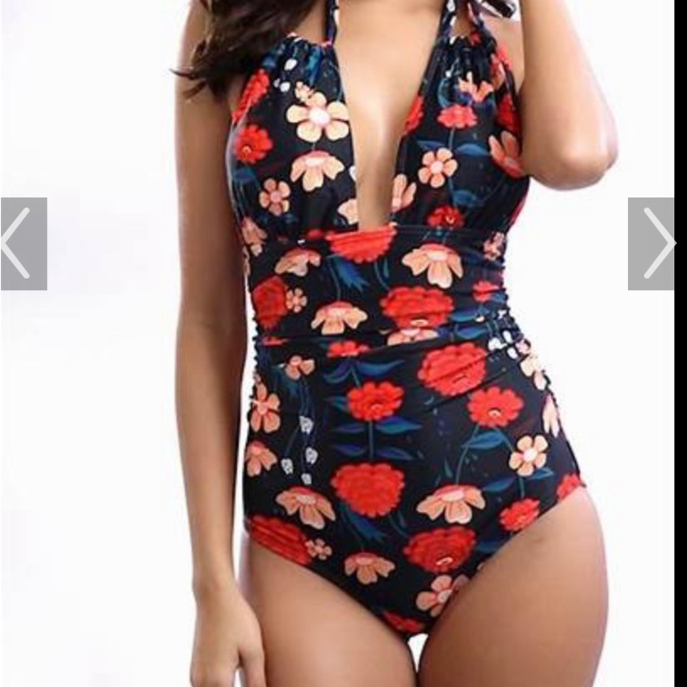 Eomenie Backless Tummy Control Floral One Piece Bathing Suit Size Large
